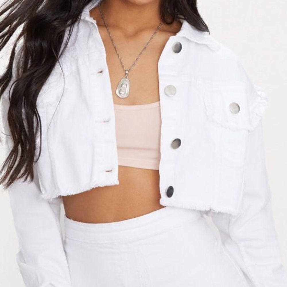 White Oversized Cropped Denim Jacket (S)